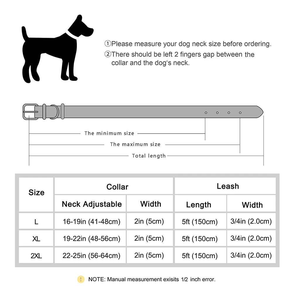 Dog Leather Wide Collar With Leash