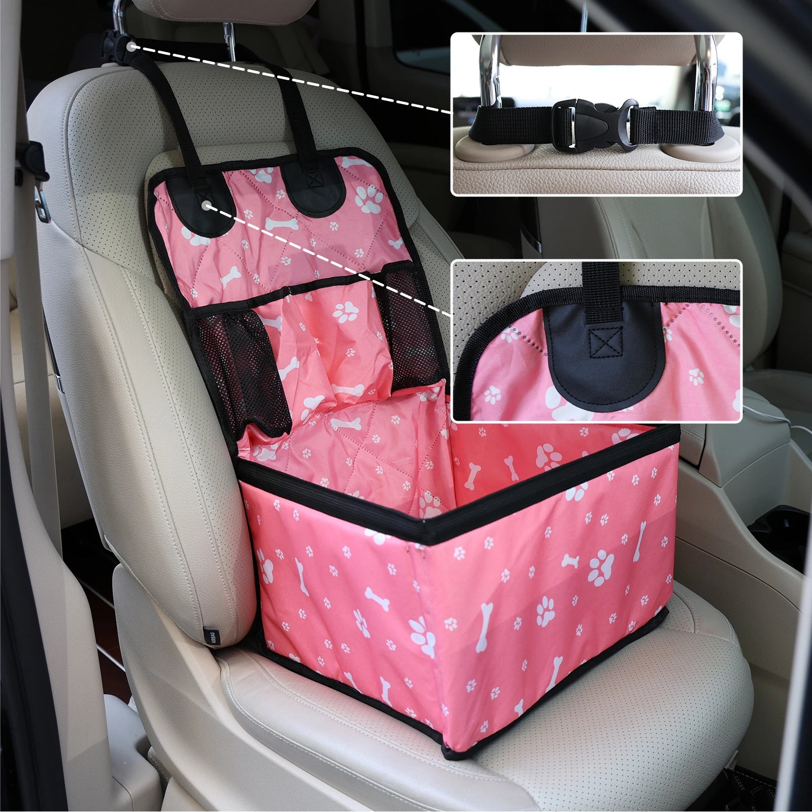 Pet Dog Car Seat with Storage Pockets Cover for Small & Medium Dogs