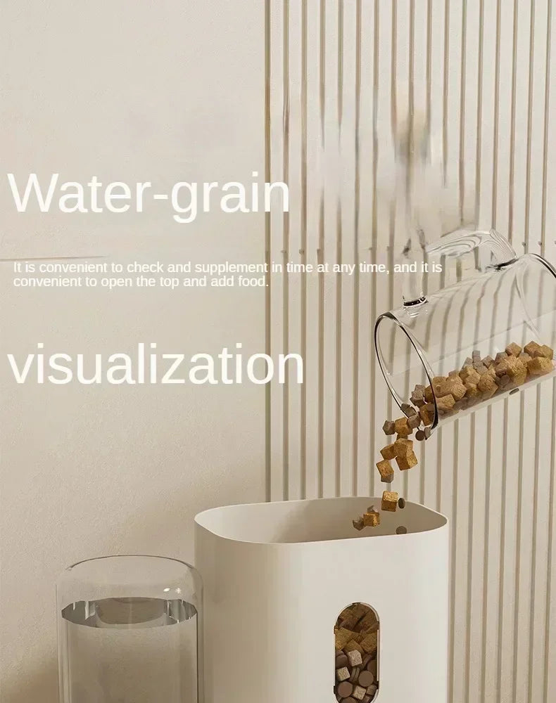 Automatic Cat Dog Feeder with Water Fountain Large Capacity Elevated Bowl Anti-Tip Design for Pets Drinker Accessories