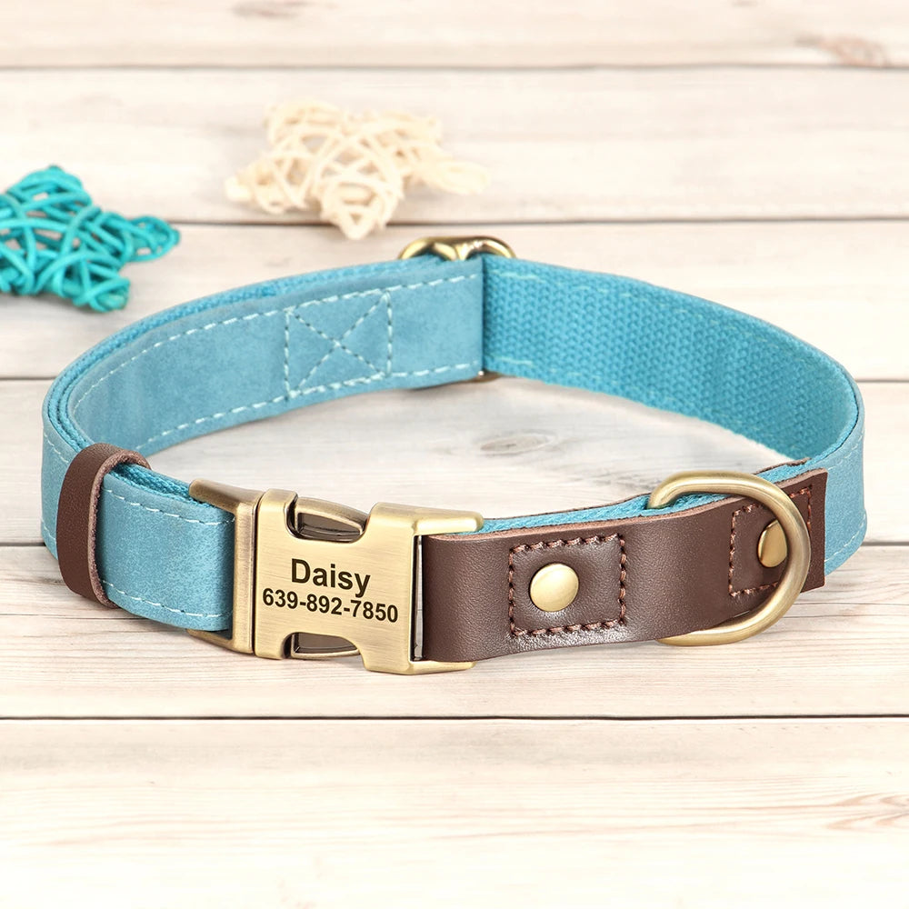 Free Custom PU Leather Dog Collar Engraved Adjustable Pet Buckle ID Necklace. Durable