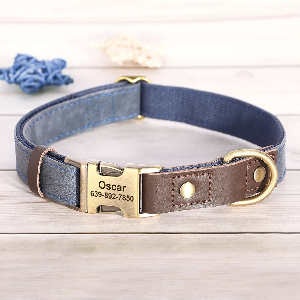 Free Custom PU Leather Dog Collar Engraved Adjustable Pet Buckle ID Necklace. Durable