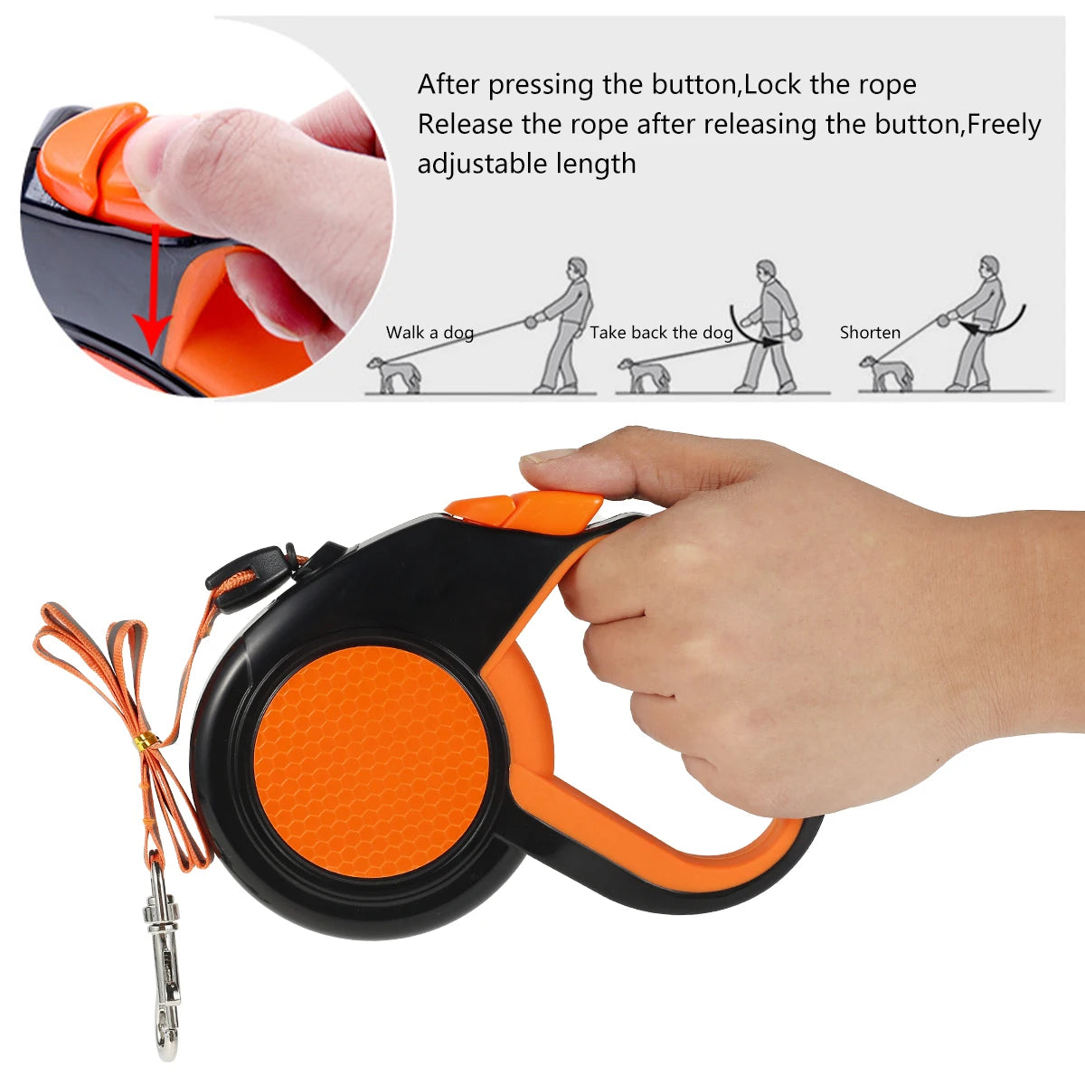 8M Retractable Dog Lead. Heavy Duty Pet Walking Leash with Strong Reflective Tape