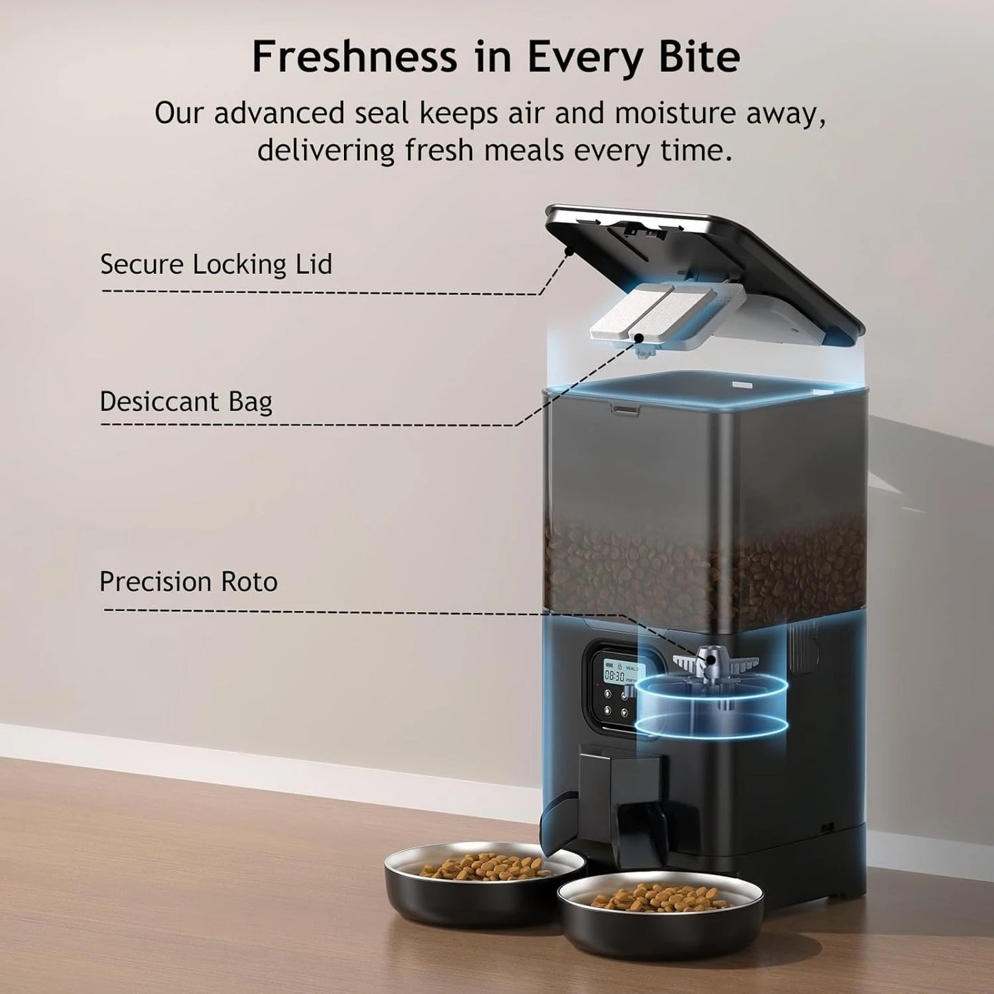 6L Automatic Cat Feeder for Two Cats, Double Pet Feeder with 2 Stainless Steel Bowls, Timed Cat Feeders with Memory Function