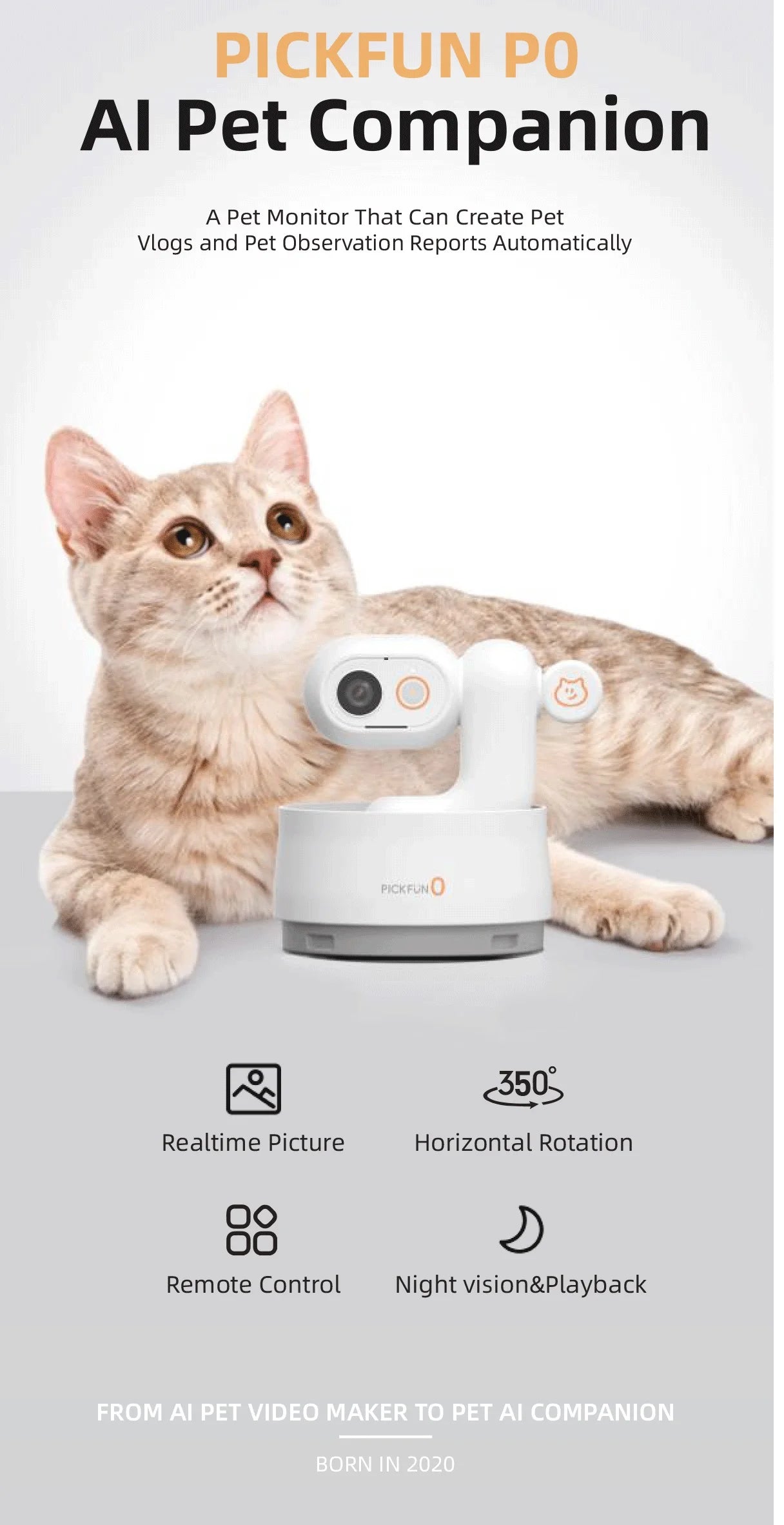 Pet Wifi Camera Night Vision Cat Dog Camera Ai Video Surveillance 350° APP Control Automatic Vlog Smart Home Indoor Dog Cats Cam