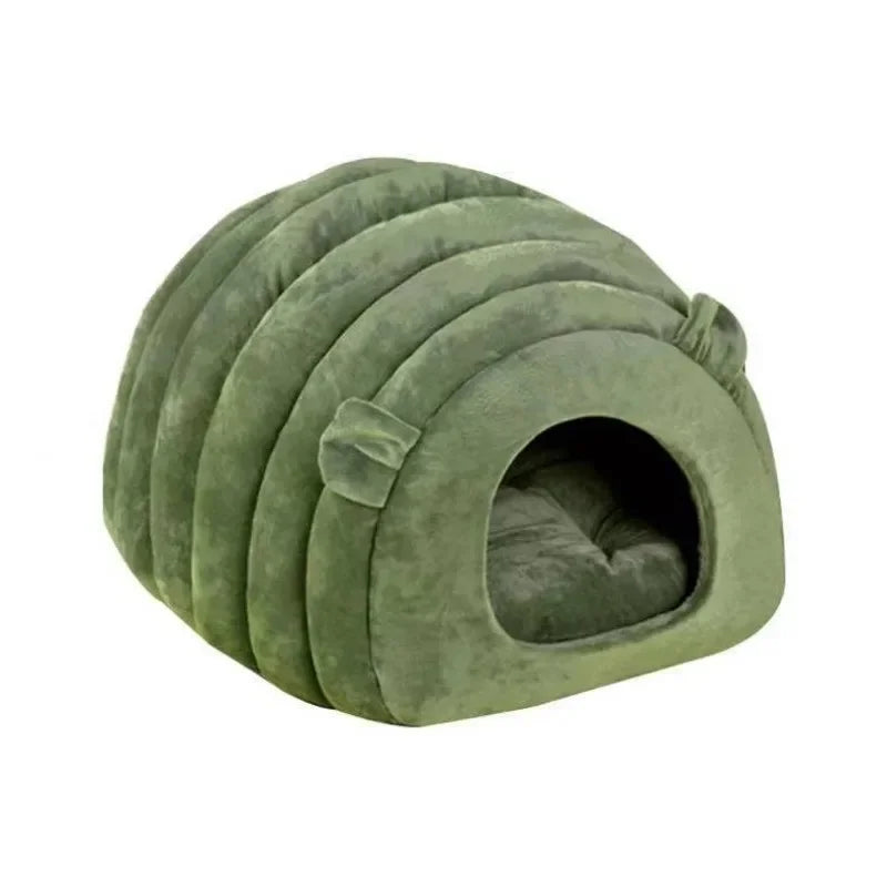 Half Closed Cat House, 4 Season Cute Style Bite Resistant Cat Kennel, Washable Cat Bed for Cats (Small, Brown)