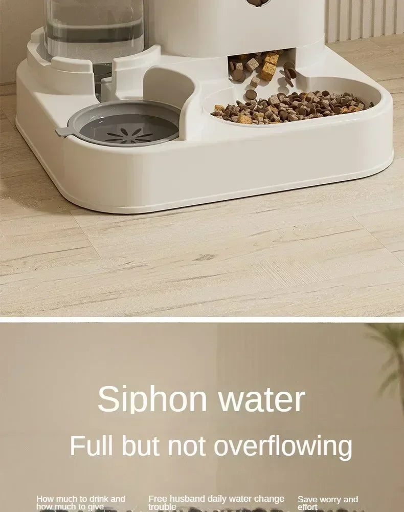 Automatic Cat Dog Feeder with Water Fountain Large Capacity Elevated Bowl Anti-Tip Design for Pets Drinker Accessories
