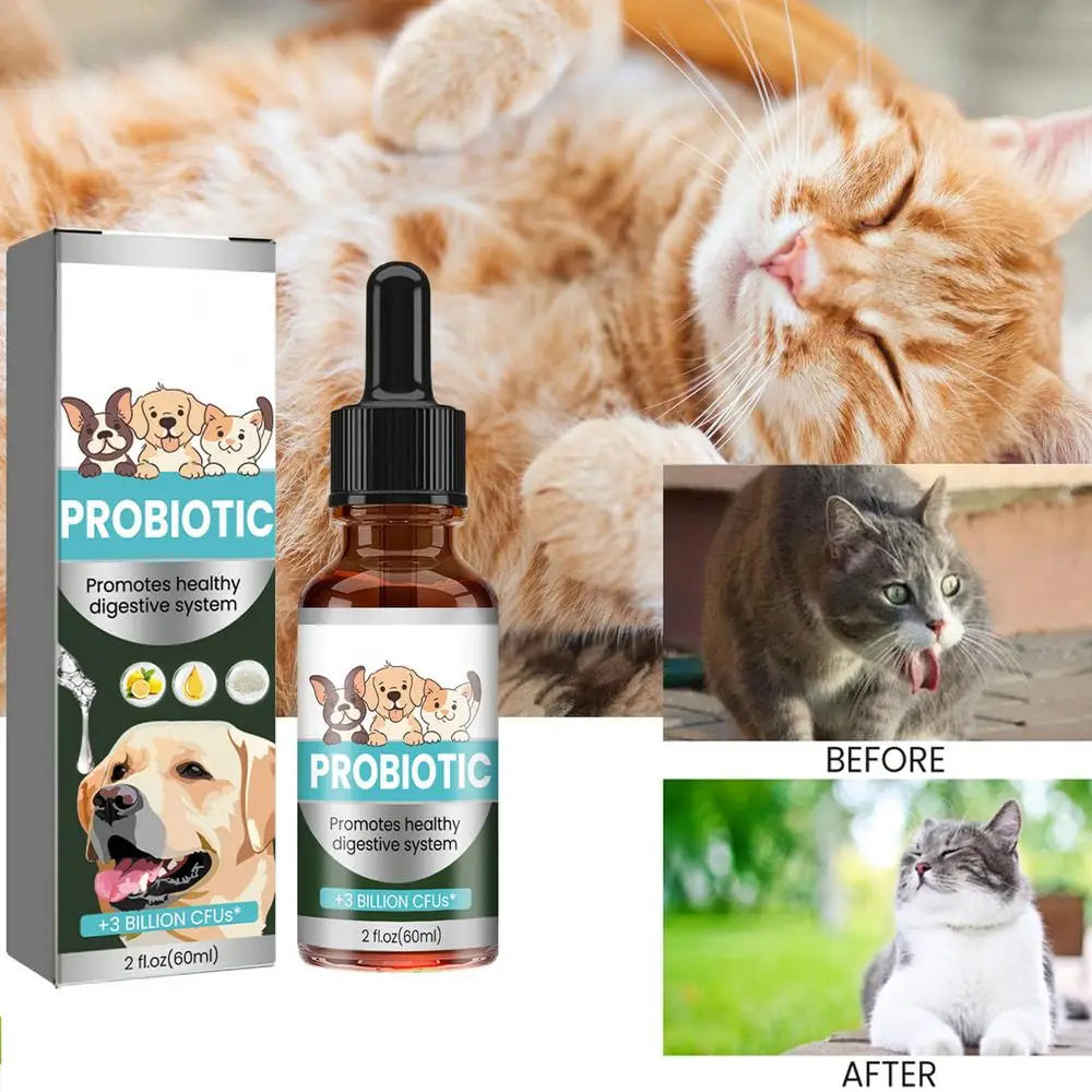 Pet Probiotic Drops 60ml Non-Greasy Mild Digestive Enzyme For Dogs Professional Cat Probiotics Digestive Health Support Additive